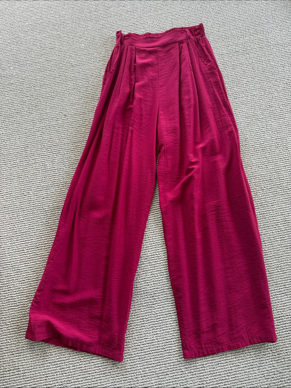 High-Rise Wide-Leg Pants in Deep Magenta